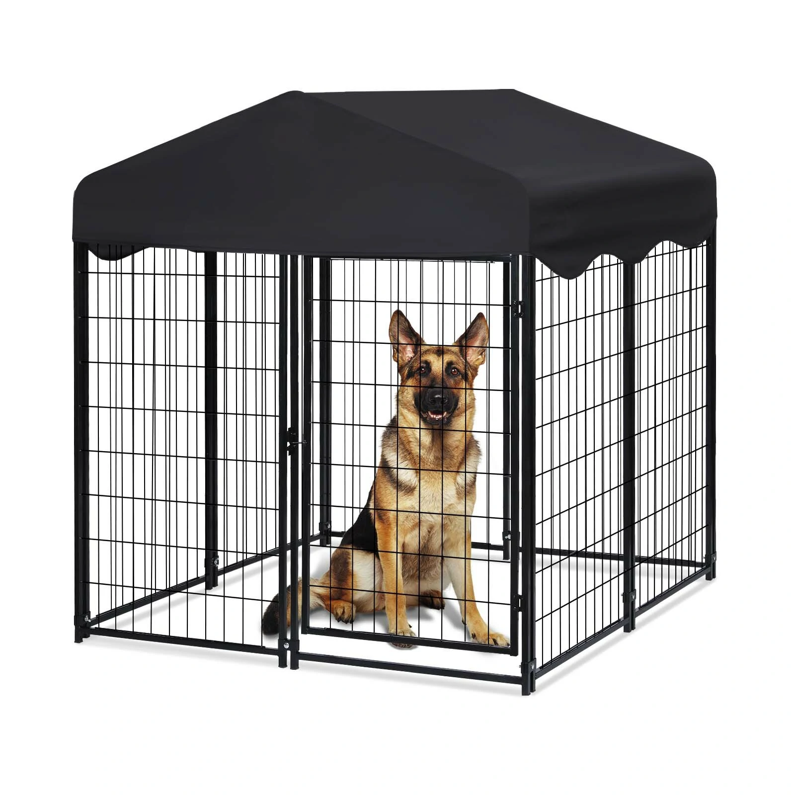 PawGiant Large Dog Kennel Outdoor Dog House with Roof 4ft x 4.2ft x 4.45ft Heavy Duty Metal for Large to Small Dog, Outside Dog Kennel Pet Crate Cage Playpen with UV-Proof Waterproof Cover (image for) PawGiant Large Dog Kennel Outdoor Dog House with Roof 4ft x 4.2ft x 4.45ft Heavy Duty Metal for Large to Small Dog, Outside Dog Kennel Pet Crate Cage Playpen with UV-Proof Waterproof Cover
